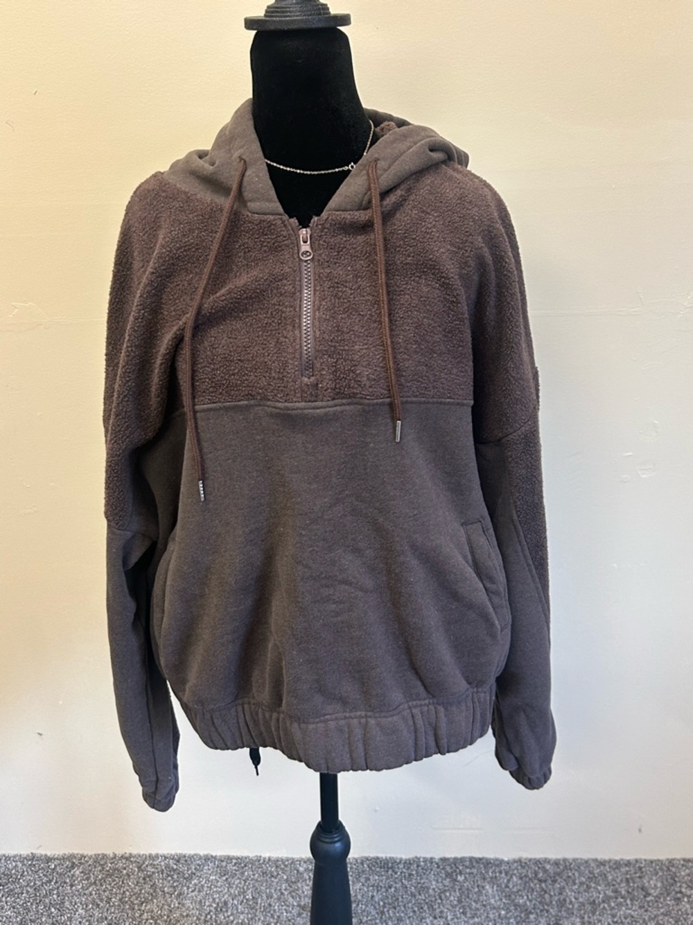 white birch Brown Teddy Half-Zip Pullover Jacket Fits XL or smaller best-NEW - Picture 3 of 7